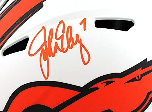 John Elway Autographed Denver Broncos Lunar Speed F/S Helmet- Beckett W Orange - Image 5