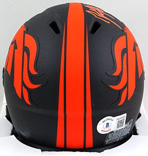 John Lynch Autographed Denver Broncos Eclipse Mini Helmet- Beckett W Orange - Image 2
