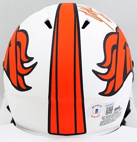 John Lynch Autographed Denver Broncos Lunar Mini Helmet- Beckett W Orange - Image 2