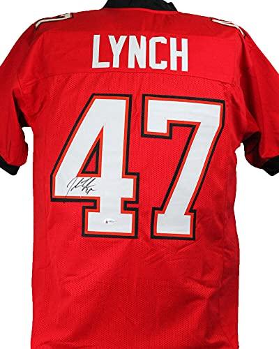 John Lynch Autographed Red SB Style Jersey- Beckett W Black