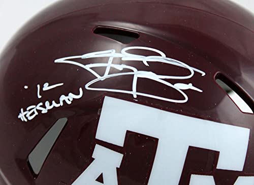 Johnny Manziel Autographed TX A&M Maroon Speed Mini Helmet w/Insc.-Beckett W HologramWhite - Image 5