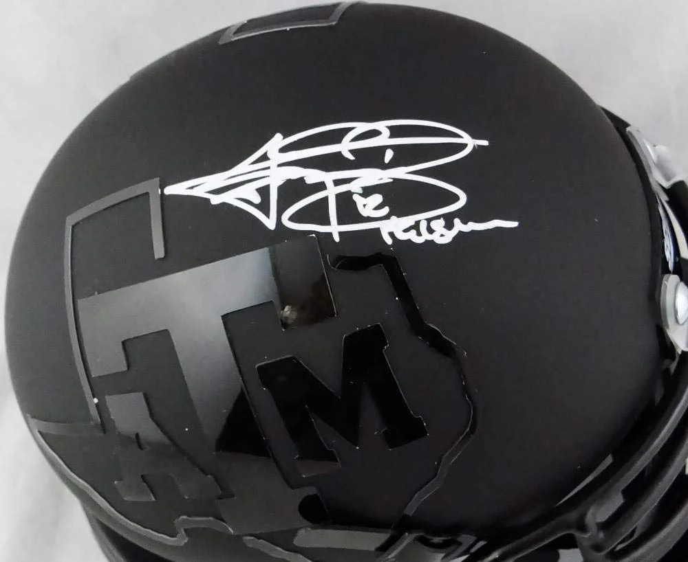 Johnny Manziel Heisman Signed A&M Aggies BlK Schutt Mini Helmet- JSA W Auth *W - Image 2