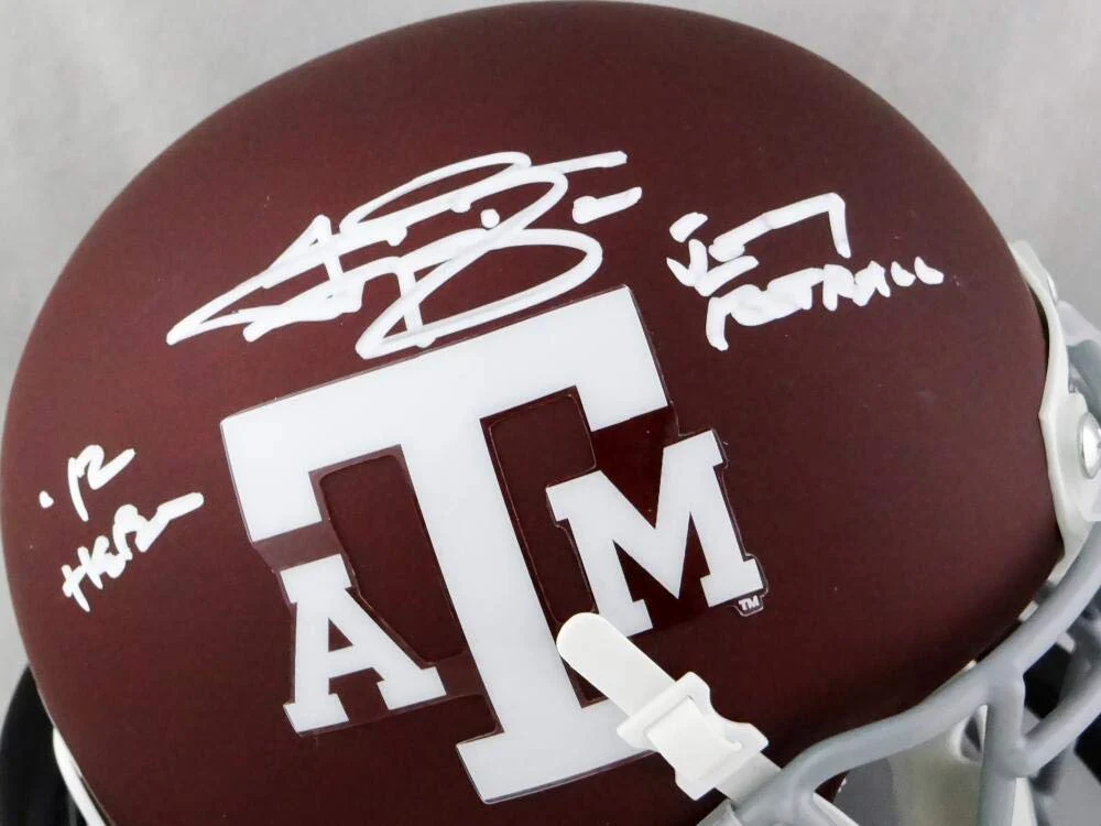 Johnny Manziel Signed A&M Maroon Schutt Mini Helmet w/ 2 Insc- JSA W Auth *Right - Image 2