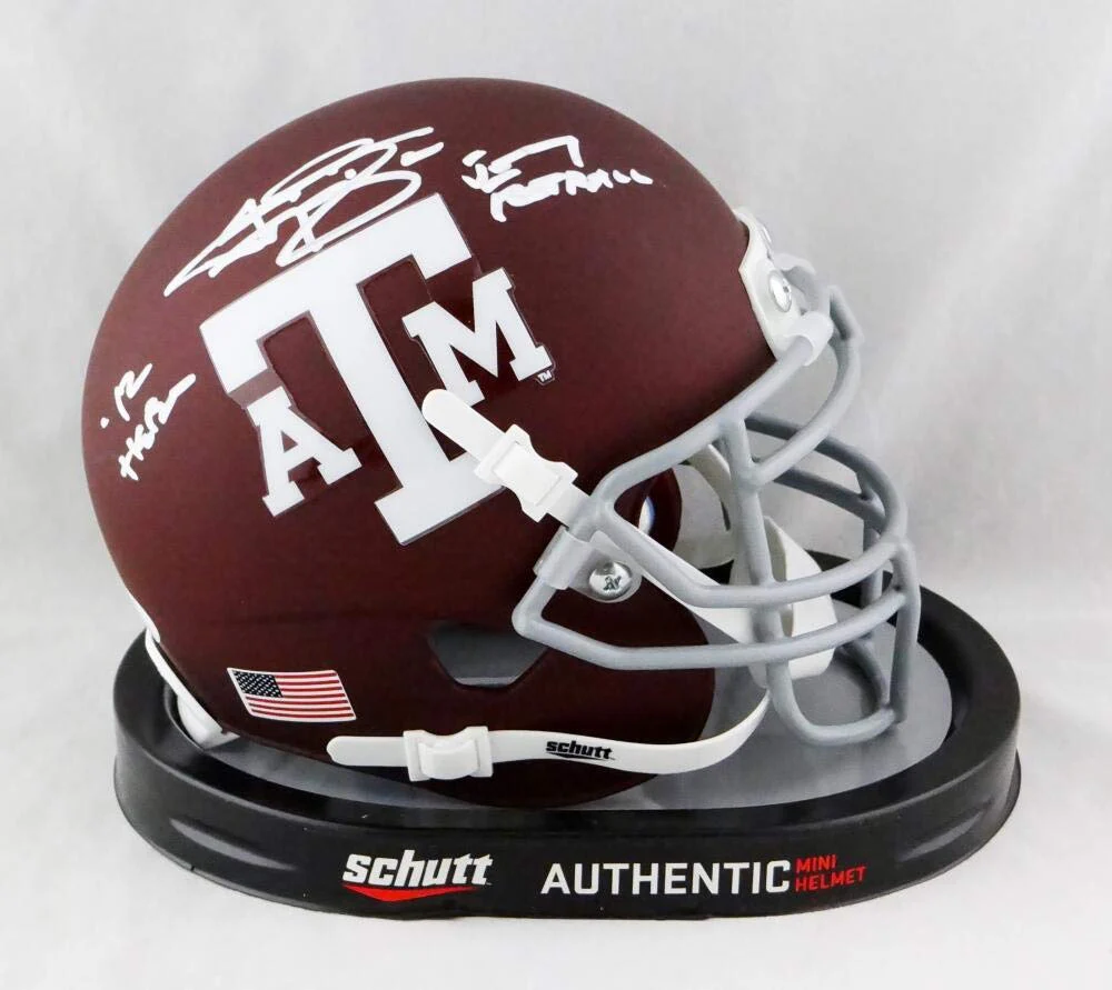 Johnny Manziel Signed A&M Maroon Schutt Mini Helmet w/ 2 Insc- JSA W Auth *Right - Image 3