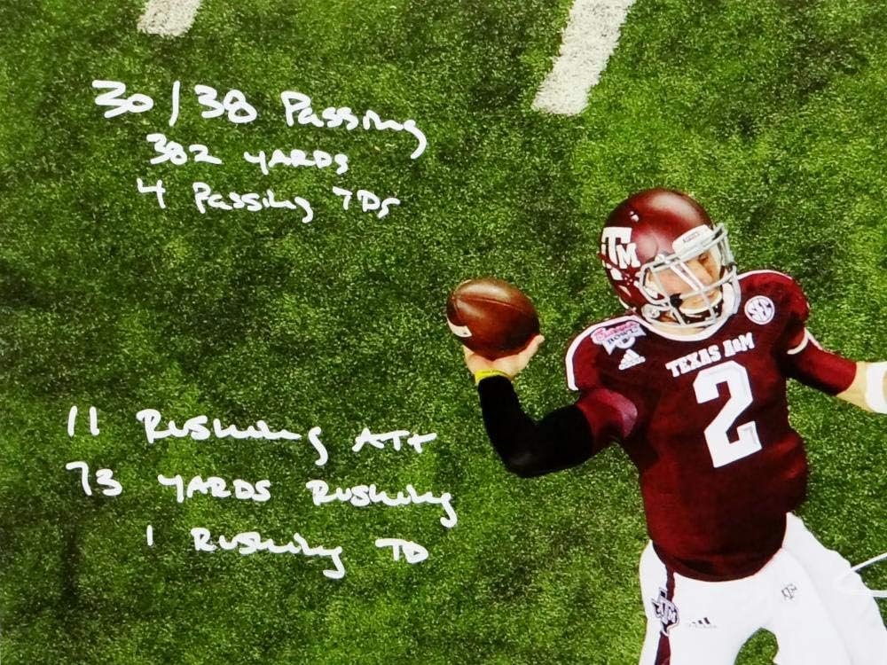 Johnny Manziel Signed Texas A&M 16x20 Aerial Pass PF Photo W/Insc- Beckett Auth - Image 3