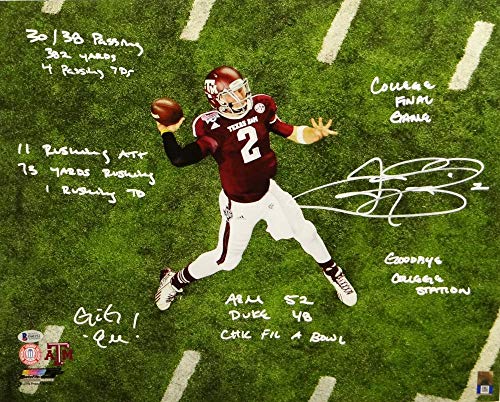 Johnny Manziel Signed Texas A&M 16x20 Aerial Pass PF Photo W/Insc- Beckett Auth - Image 5