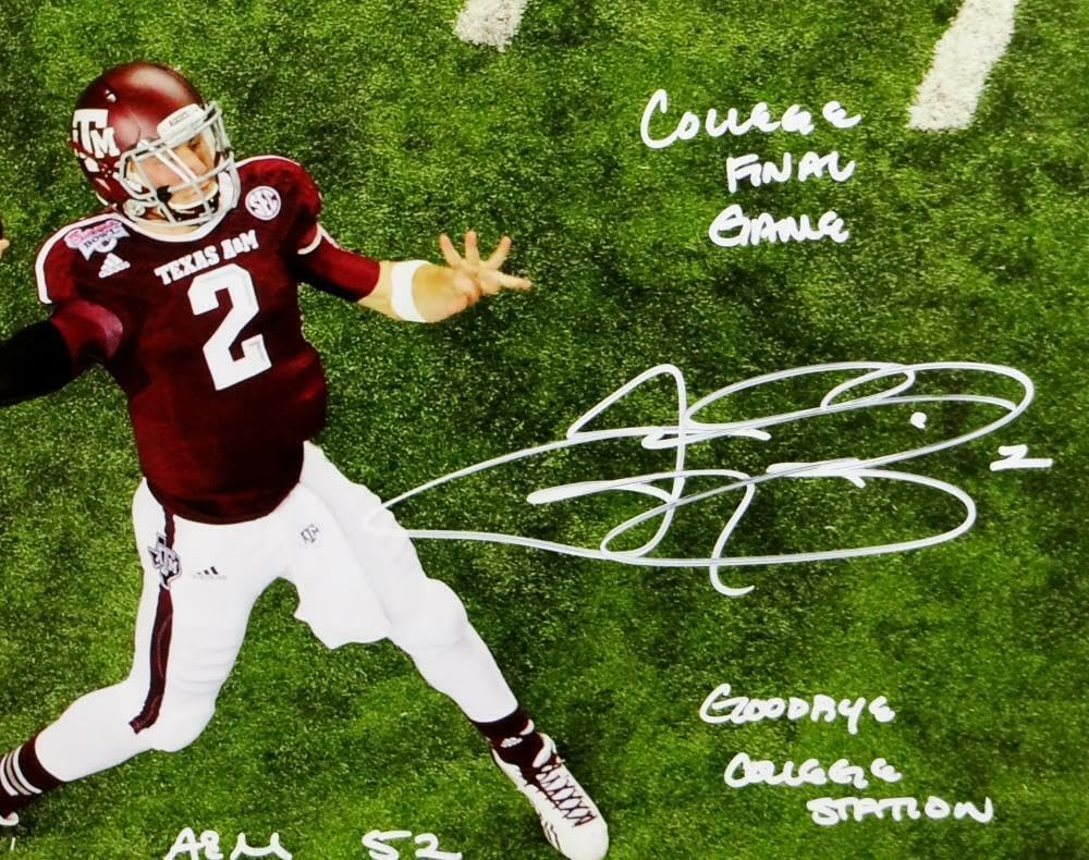 Johnny Manziel Signed Texas A&M 16x20 Aerial Pass PF Photo W/Insc- Beckett Auth - Image 7