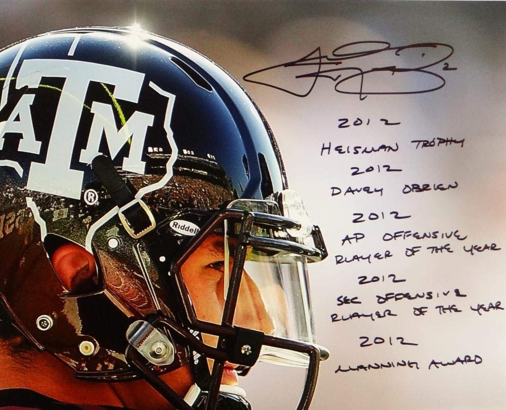 Johnny Manziel Signed Texas A&M 16x20 Close Up PF Photo w/Stats- Beckett Auth - Image 2