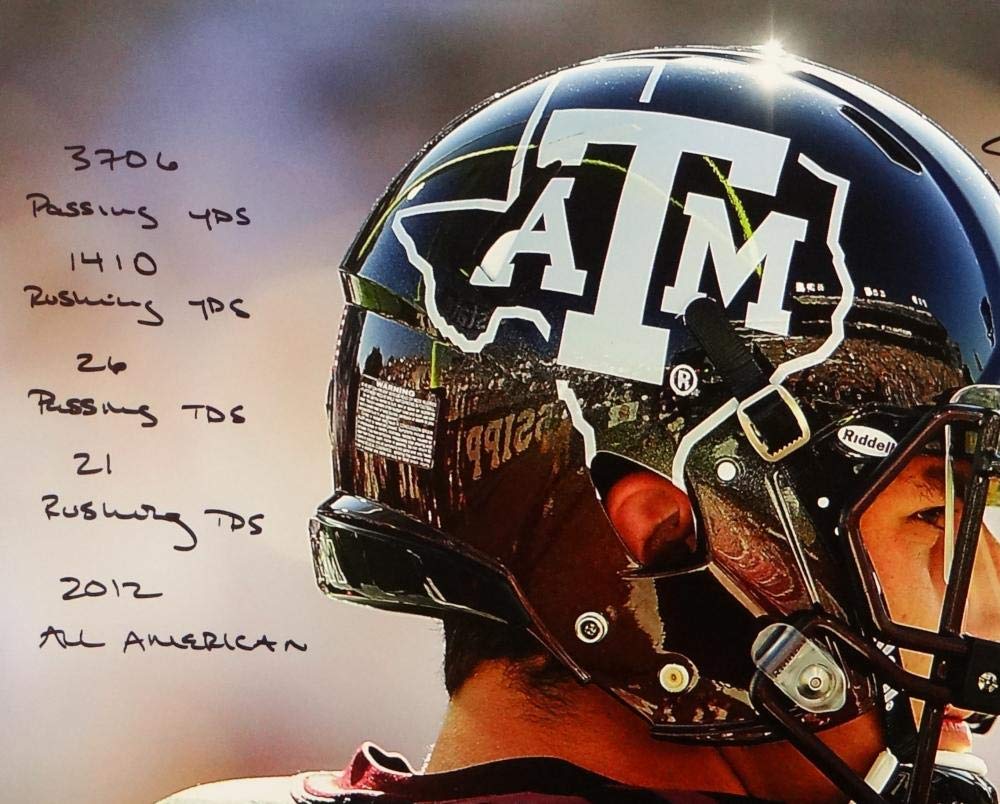 Johnny Manziel Signed Texas A&M 16x20 Close Up PF Photo w/Stats- Beckett Auth - Image 3