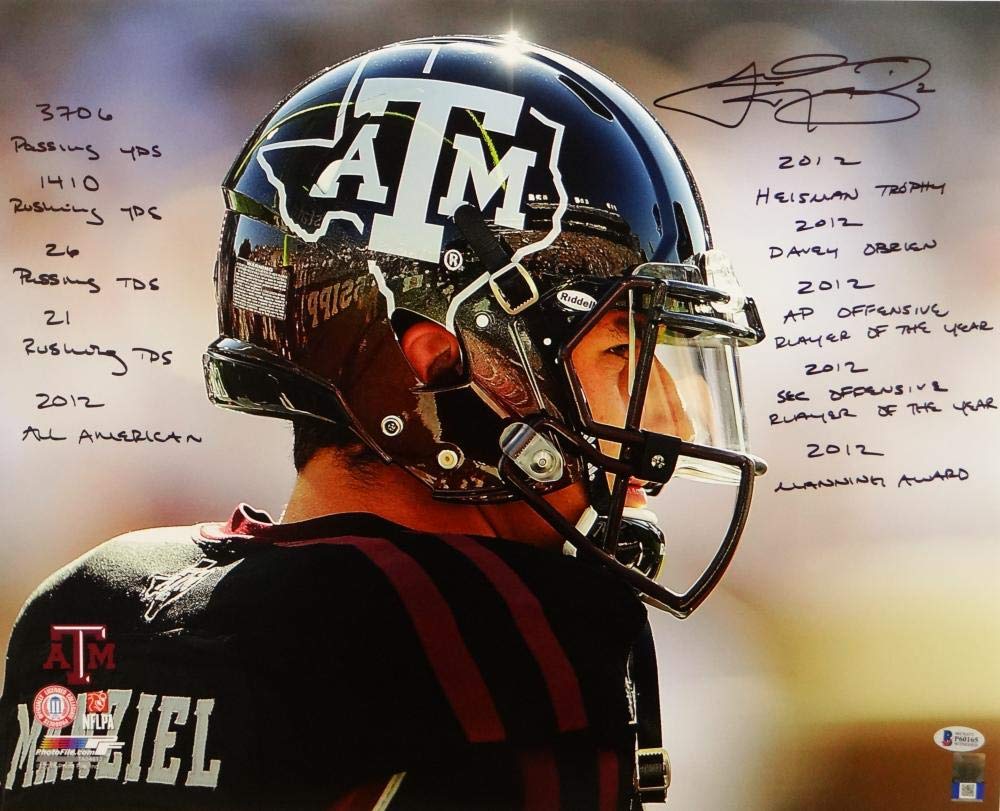 Johnny Manziel Signed Texas A&M 16x20 Close Up PF Photo w/Stats- Beckett Auth - Image 4