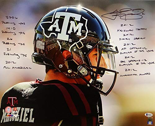 Johnny Manziel Signed Texas A&M 16x20 Close Up PF Photo w/Stats- Beckett Auth - Image 5