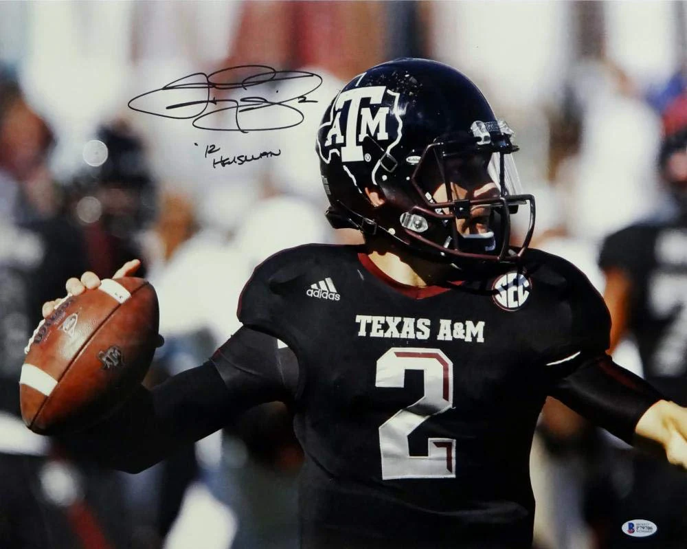 Johnny Manziel Signed Texas A&M 16x20 Passing Close Up Photo w/Insc-Beckett Auth - Image 3