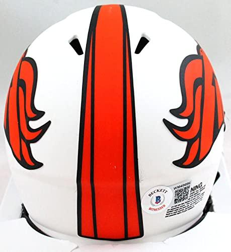 Karl Mecklenburg Autographed Denver Broncos Lunar Speed Mini Helmet- Beckett W Orange - Image 2