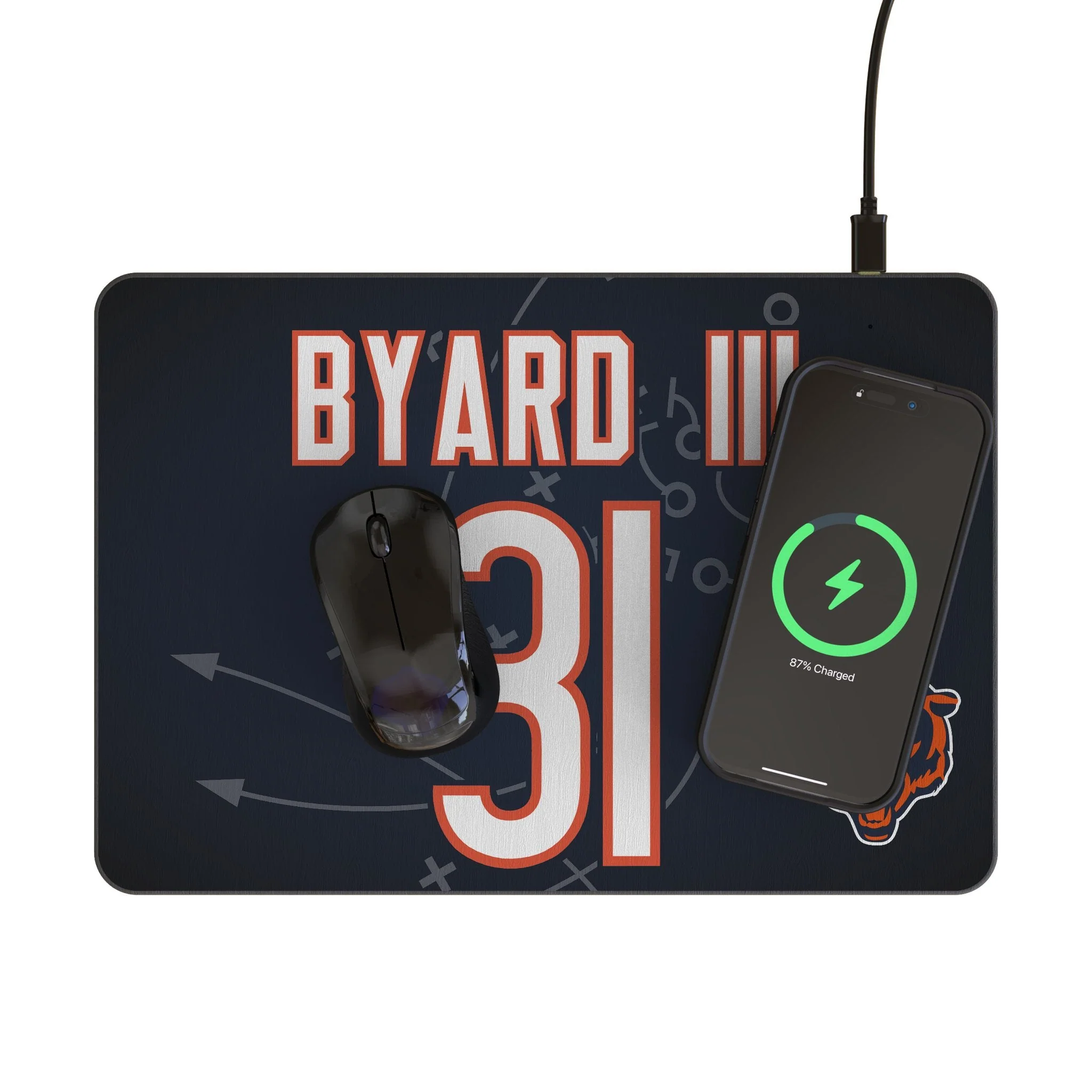 Kevin Byard III Chicago Bears 31 Game Tactic 15-Watt Wireless Charger and Mouse Pad - Image 2