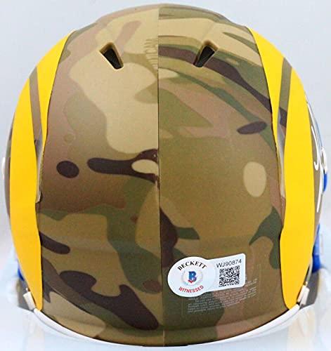 Kurt Warner Autographed St. Louis Rams Camo Speed Mini Helmet- Beckett W White - Image 2