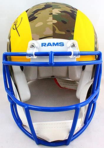 Kurt Warner Signed Rams Authentic Camo Speed F/S Helmet 2Insc- Beckett W B/W - Image 4