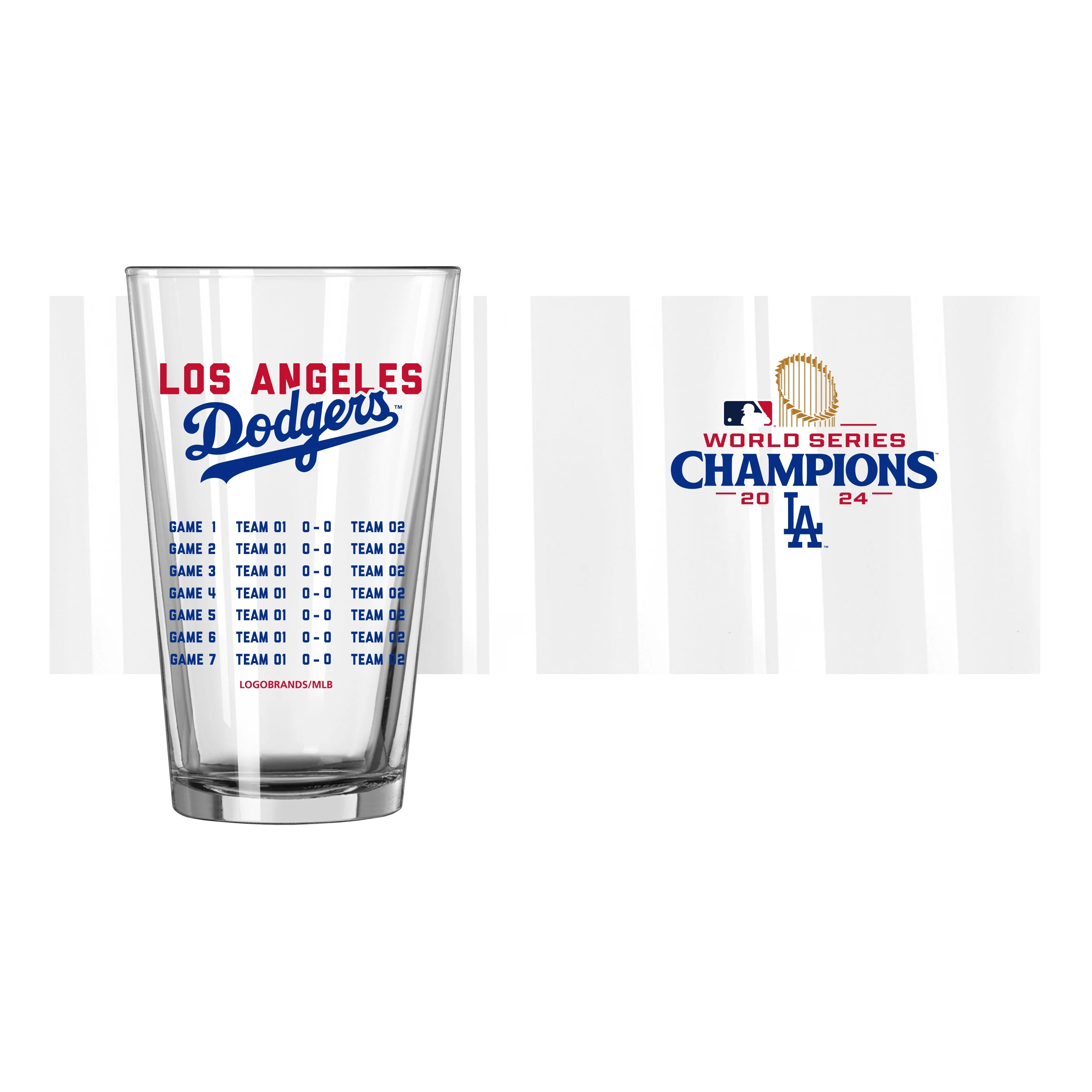 LA Dodgers 2024 World Series Champs 16oz Summary Pint Glass - Image 2
