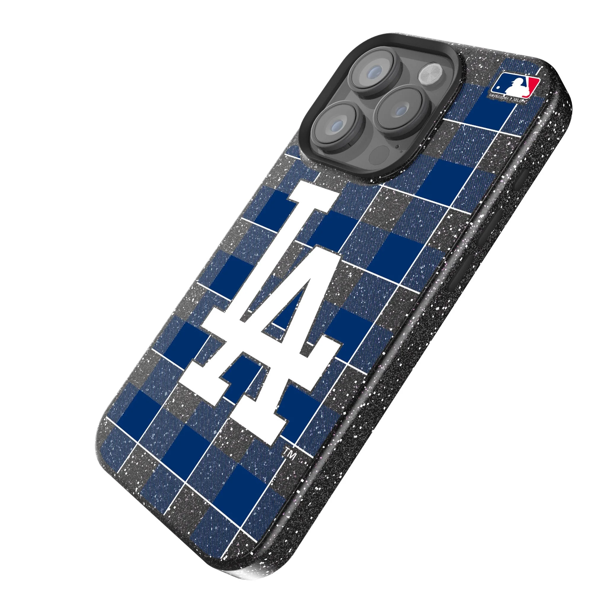 LA Dodgers Plaid Bling Phone Case for Apple iPhone - Image 2