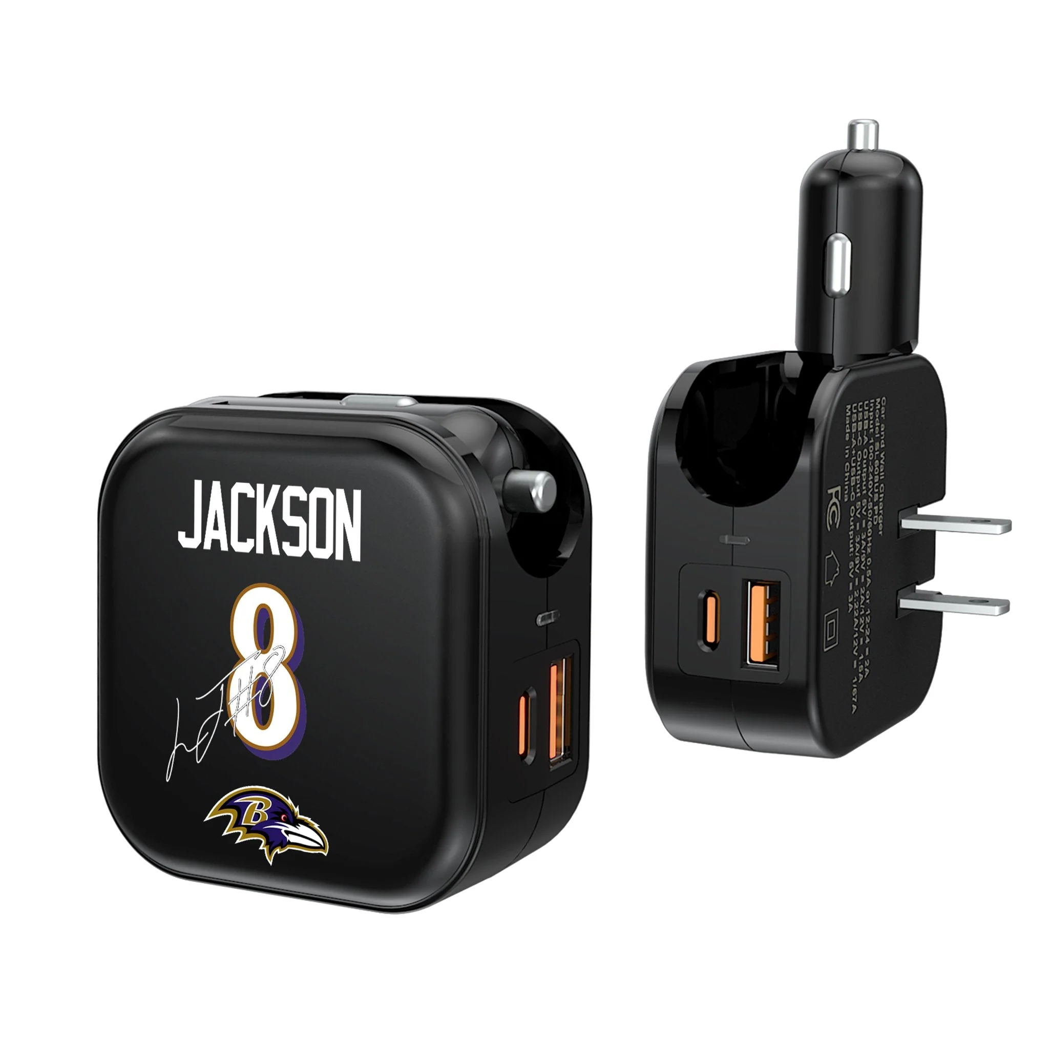 Lamar Jackson Baltimore Ravens 8 Ready 2 in 1 USB A/C Charger