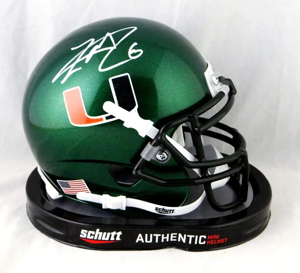 Lamar Miller Autographed Miami Hurricanes Green Schutt Mini Helmet- JSA W Auth Black - Image 2