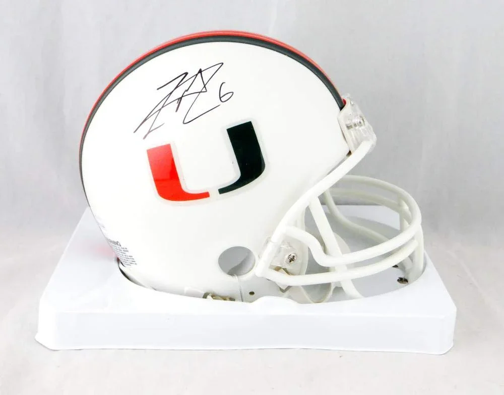 Lamar Miller Autographed Miami Hurricanes White Riddell Mini Helmet- JSA W Auth Black - Image 2