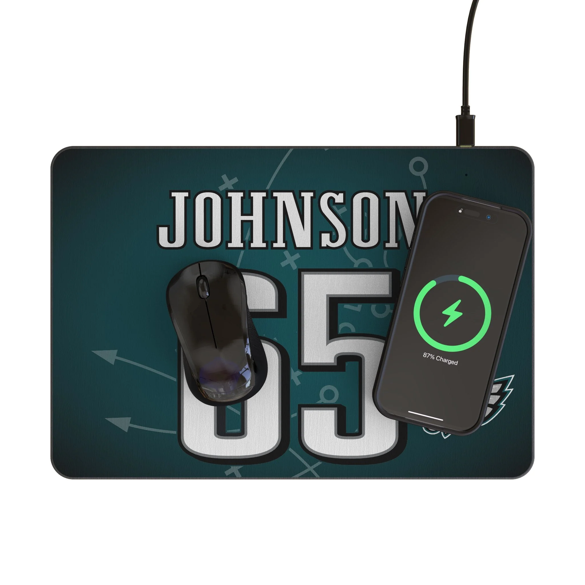 Lane Johnson Philadelphia Eagles 65 Game Tactic 15-Watt Wireless Charger and Mouse Pad - Image 2