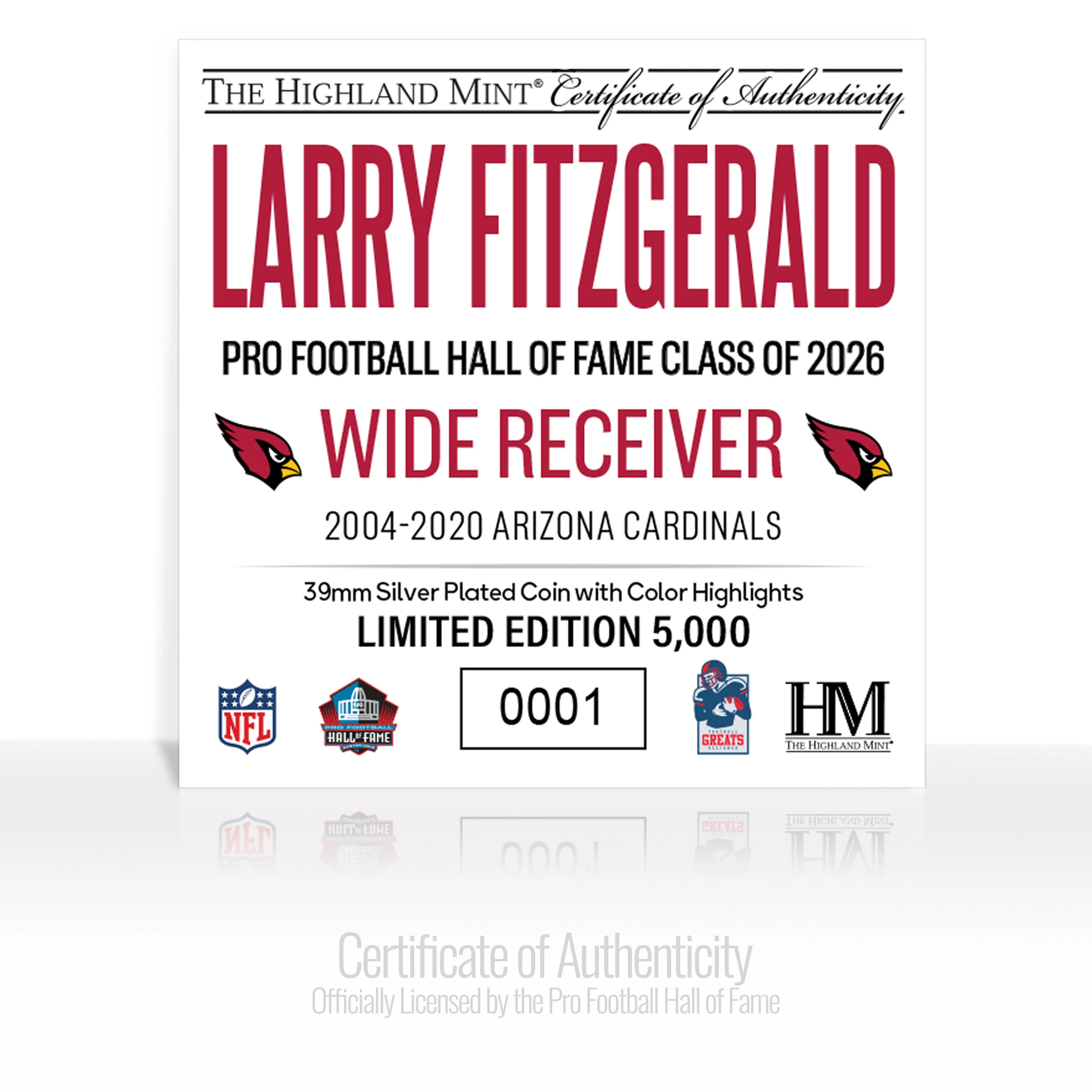 Larry Fitzgerald 2026 NFL Hall of Fame Induction Silver Plated Coin - Image 2