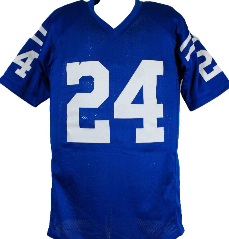 Lenny Moore Autographed Blue Pro STAT Style Jersey w/HOF-Prova Black - Image 4
