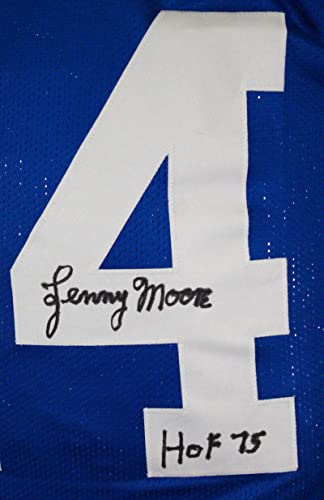 Lenny Moore Autographed Blue Pro STAT Style Jersey w/HOF-Prova Black - Image 5