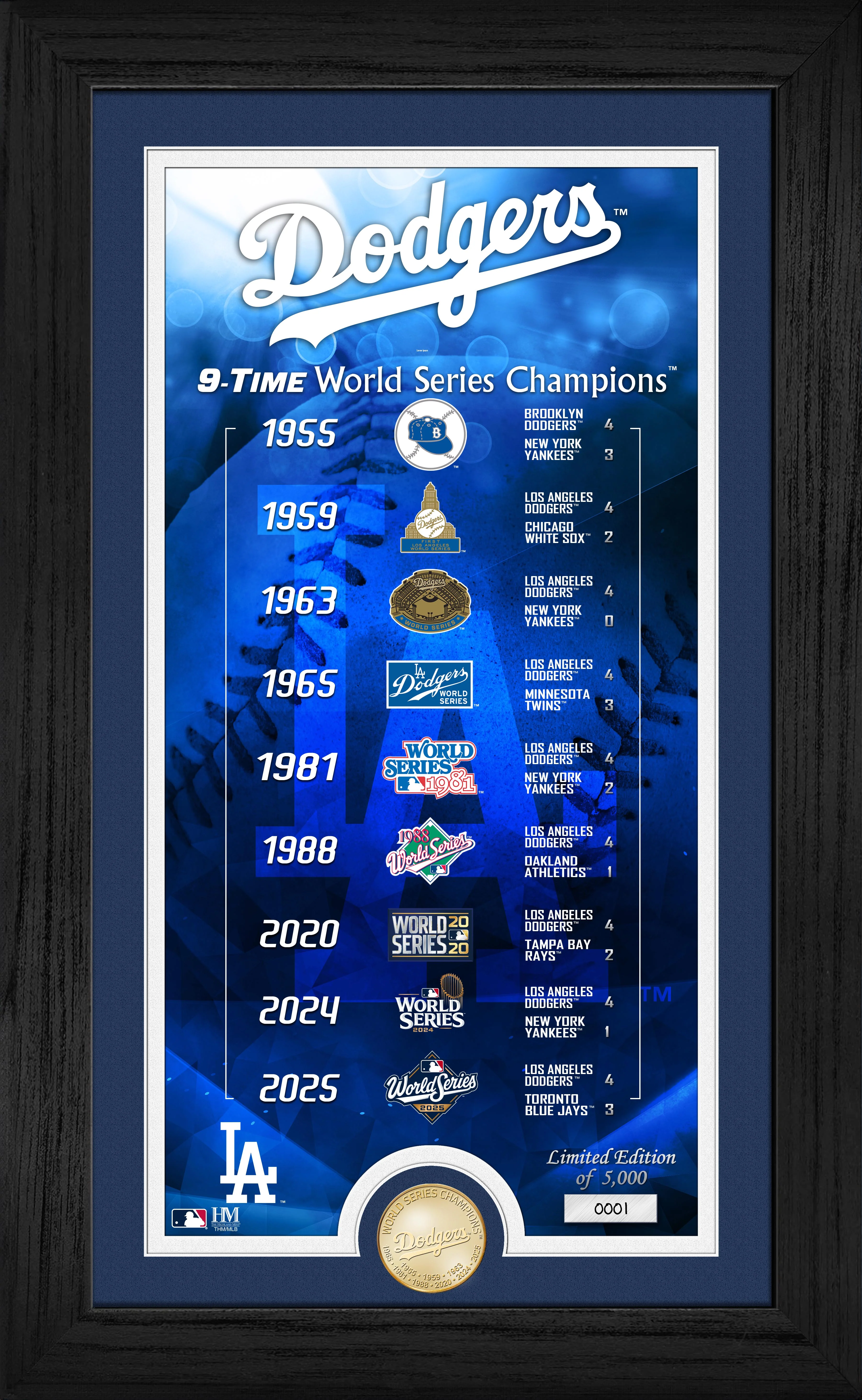 Los Angeles Dodgers 9x World Series Champions Legacy Bronze Coin Photo Mint