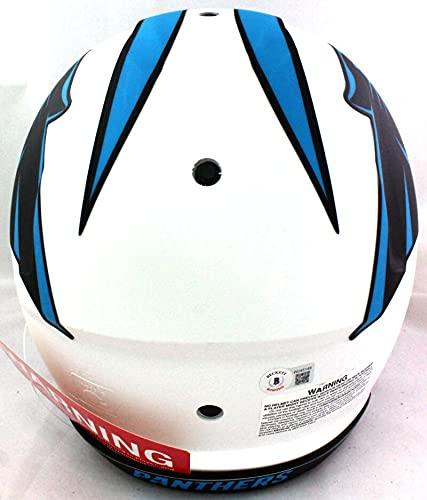 Luke Kuechly Autographed Panthers Authentic Lunar FS Helmet- Beckett WBaby Blue - Image 3
