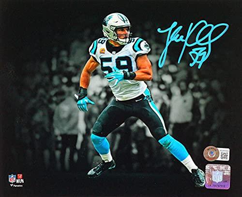 Luke Kuechly Autographed Panthers B&W Spotlight 8x10 FP Photo- Beckett W Teal