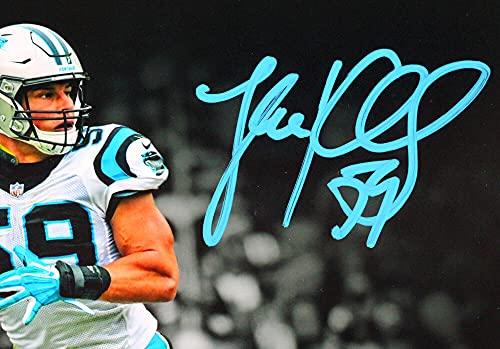 Luke Kuechly Autographed Panthers B&W Spotlight 8x10 FP Photo- Beckett W Teal - Image 2