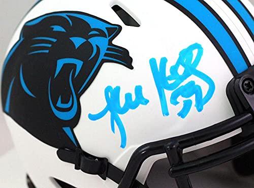 Luke Kuechly Autographed Panthers Lunar Speed Mini Helmet- Beckett W Baby Blue - Image 3