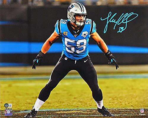 Luke Kuechly Autographed Panthers Stance 16x20 FP Photo- Beckett W Teal