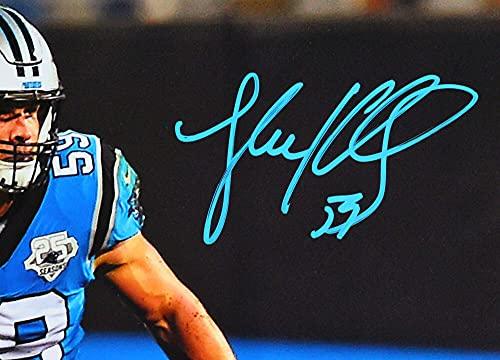 Luke Kuechly Autographed Panthers Stance 16x20 FP Photo- Beckett W Teal - Image 2