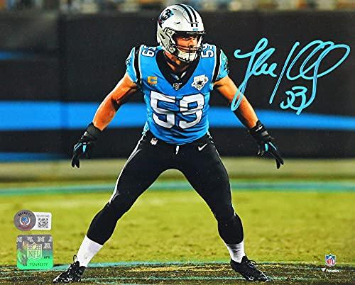 Luke Kuechly Autographed Panthers Stance 8x10 FP Photo- Beckett W Teal