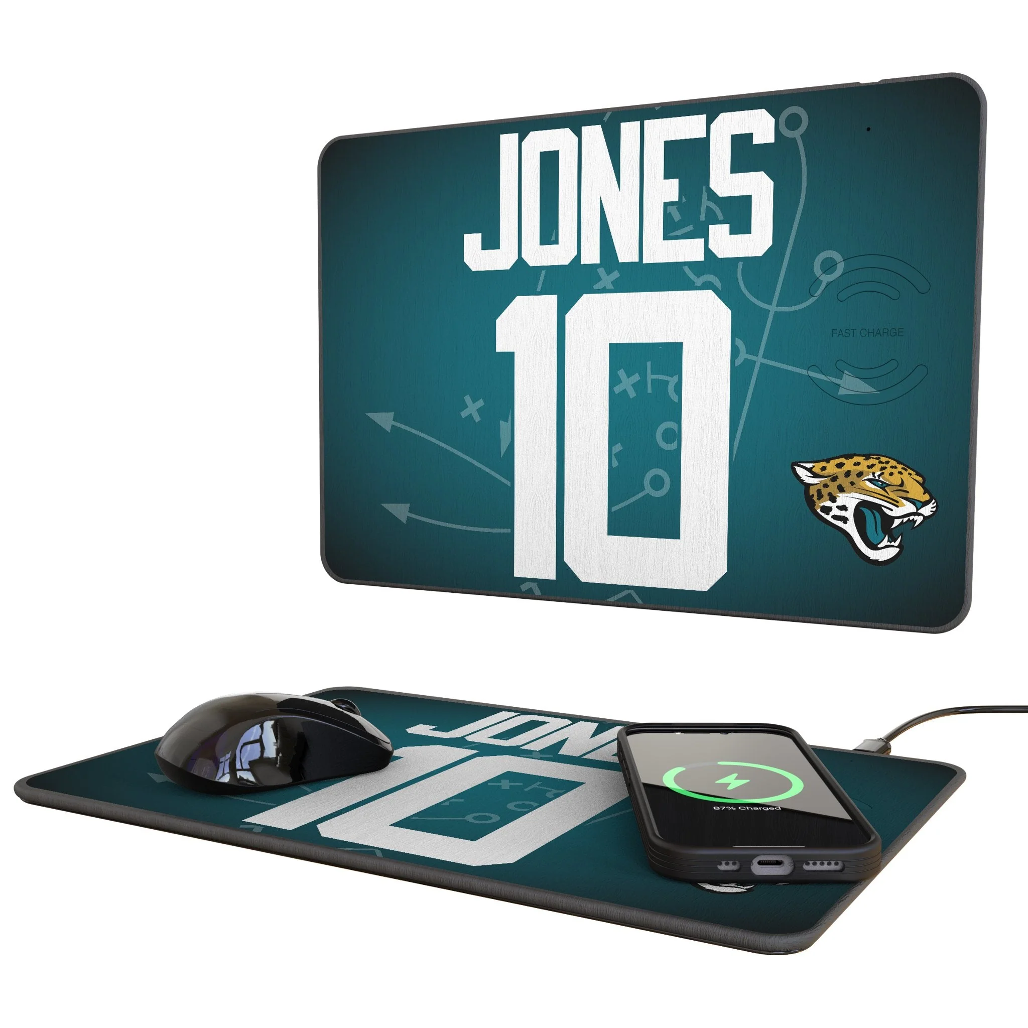 Mac Jones Jacksonville Jaguars 10 Game Tactic 15-Watt Wireless Charger and Mouse Pad