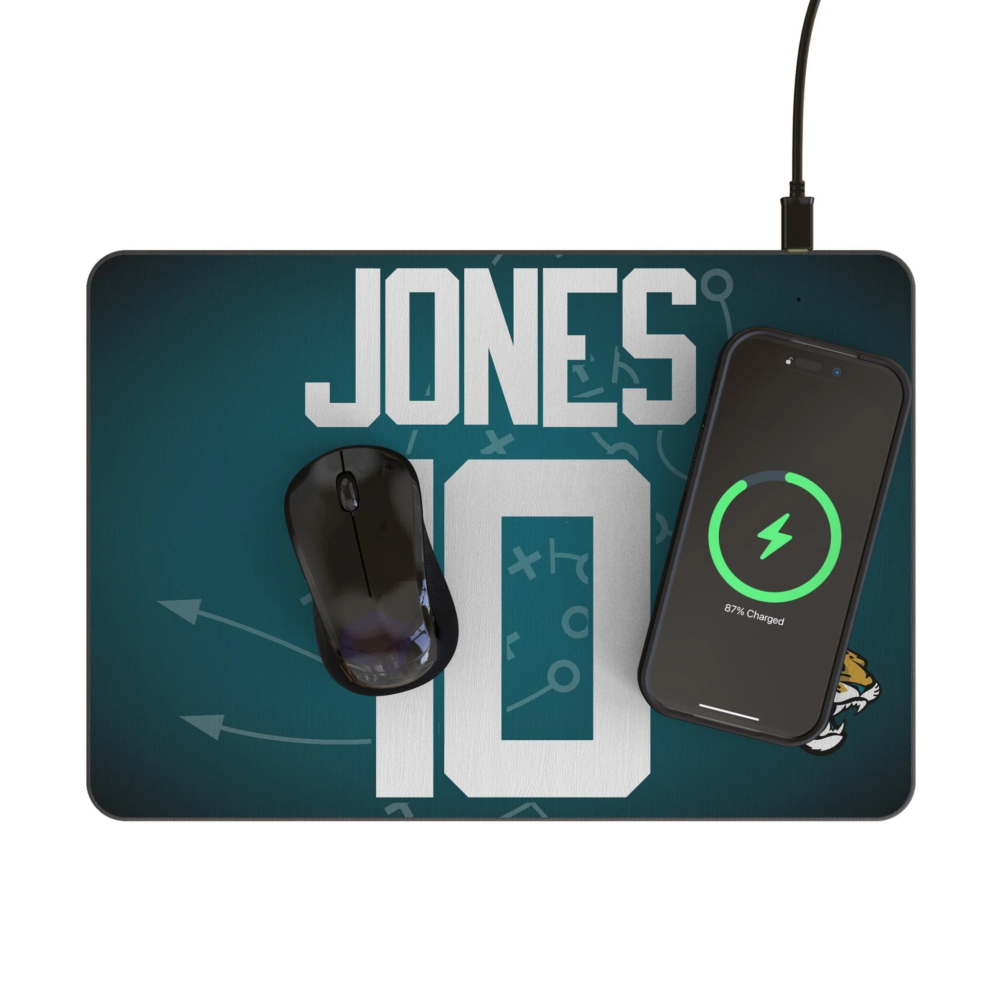 Mac Jones Jacksonville Jaguars 10 Game Tactic 15-Watt Wireless Charger and Mouse Pad - Image 2