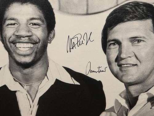 Magic Johnson Jerry West Autographed 16x20 B/W Photo- JSA Witnessed Auth - Image 2