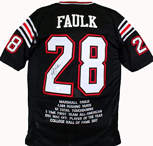 Marshall Faulk Autographed Black College Style STAT Jersey-Beckett W Hologram Black