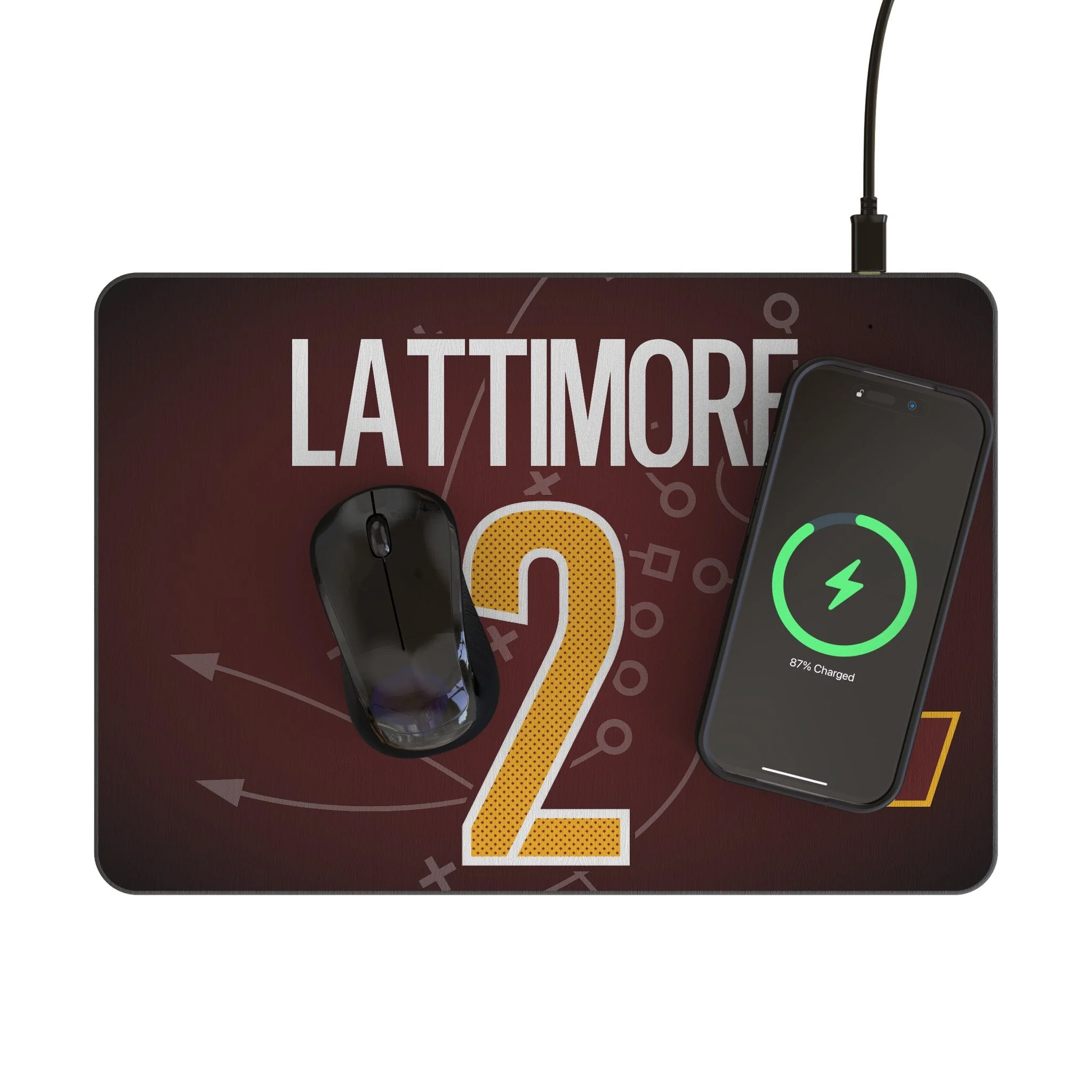 Marshon Lattimore Washington Commanders 2 Game Tactic 15-Watt Wireless Charger and Mouse Pad - Image 2