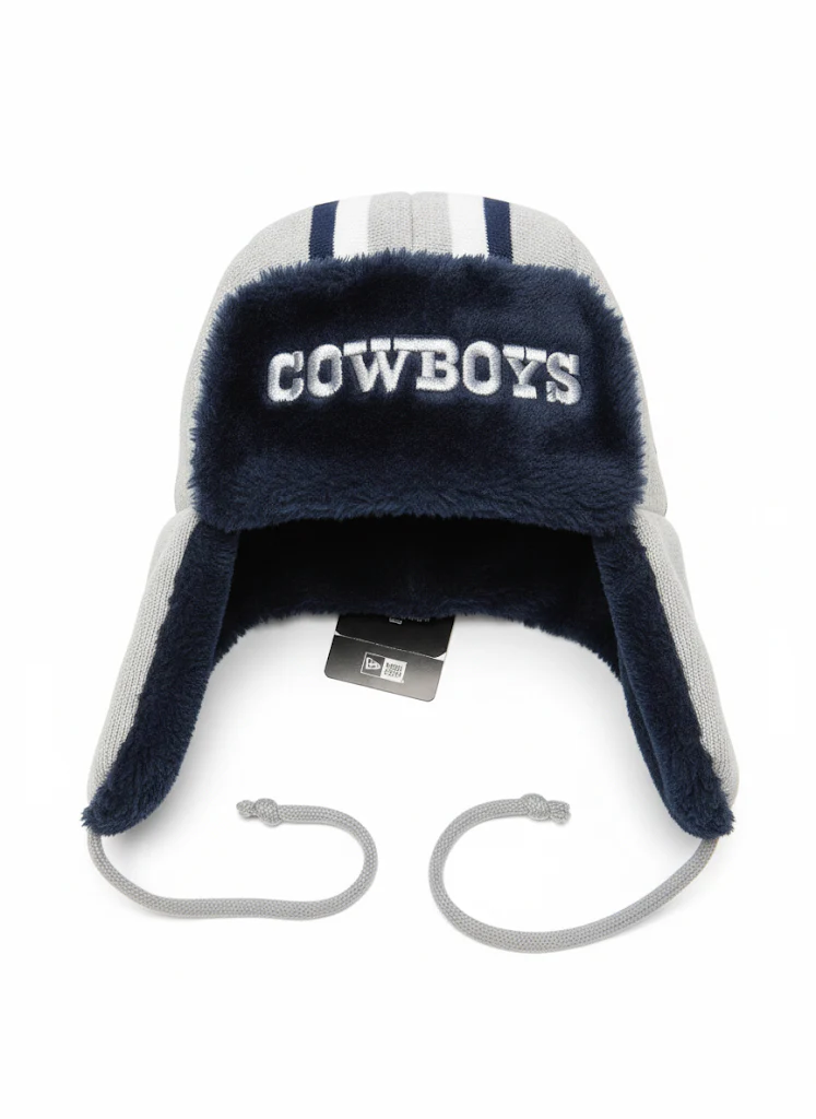 Men's New Era Gray Dallas Cowboys Helmet Head Trapper Knit Hat