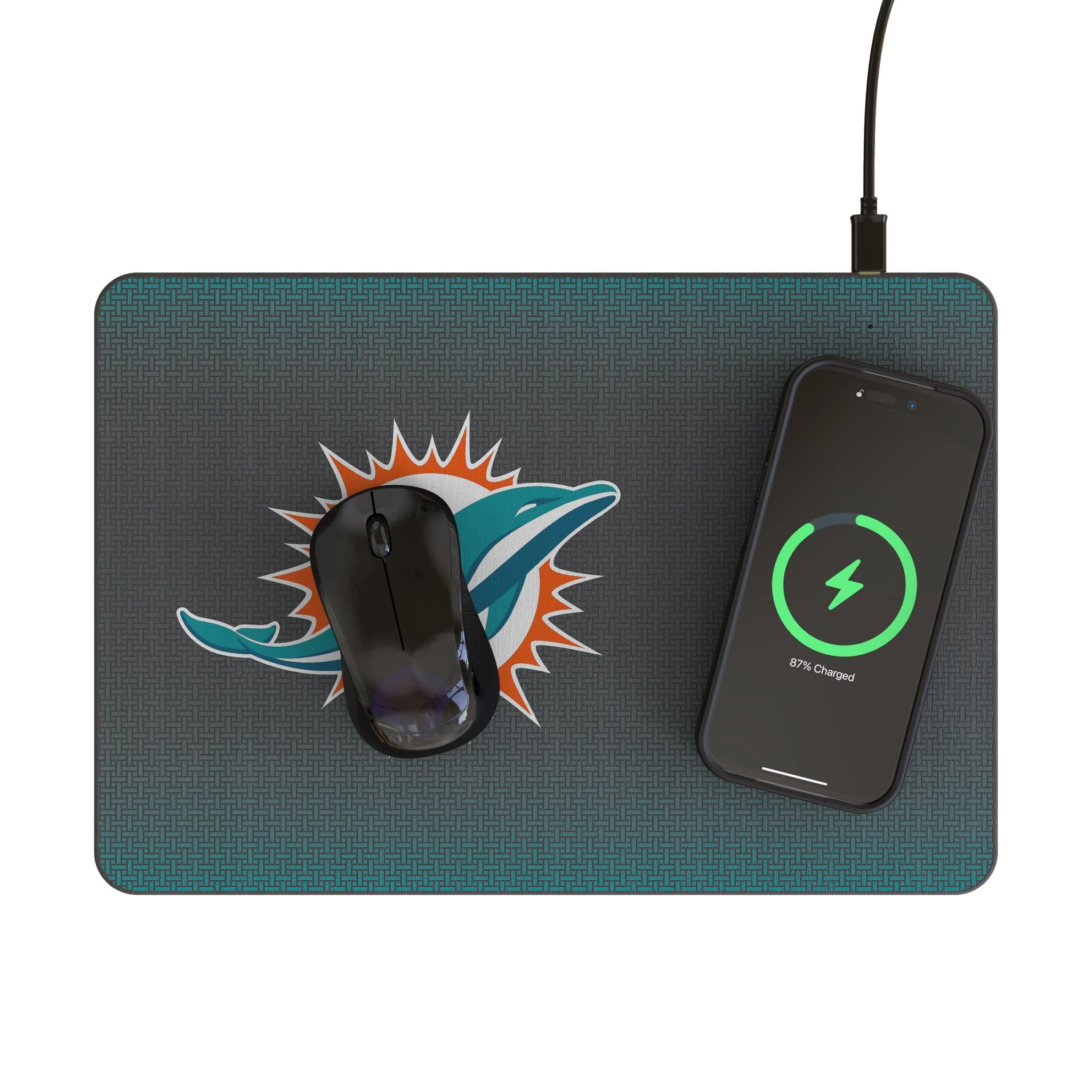 Miami Dolphins Linen 15-Watt Wireless Charger and Mouse Pad - Image 2
