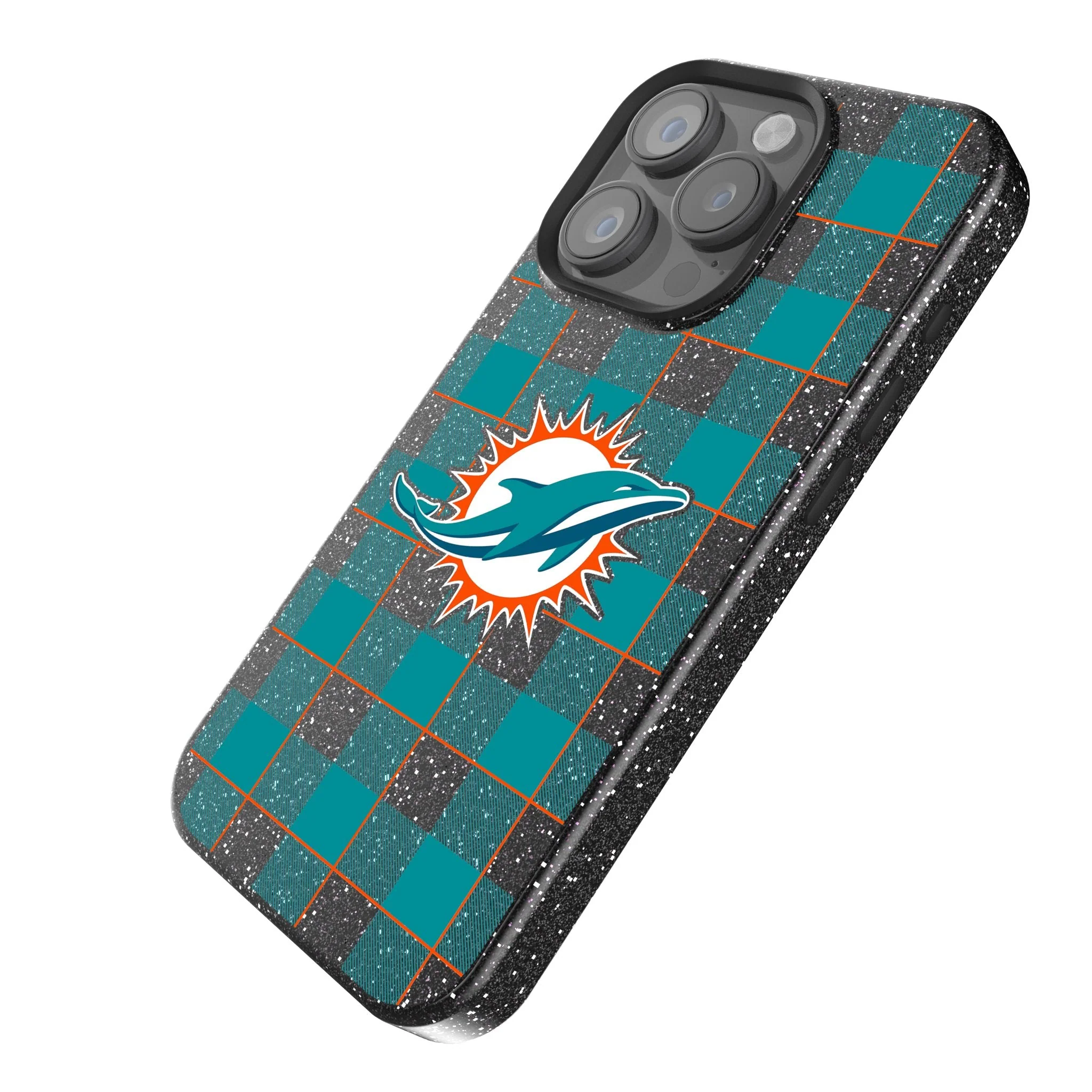 Miami Dolphins Plaid Bling Phone Case - Image 2