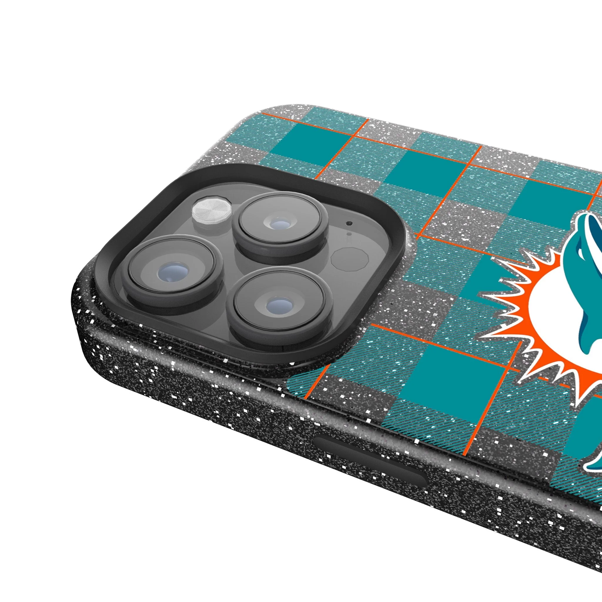 Miami Dolphins Plaid Bling Phone Case - Image 4
