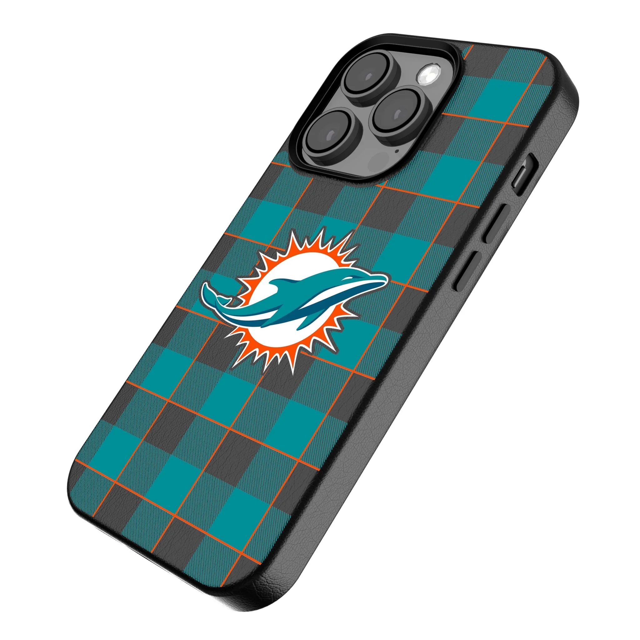 Miami Dolphins Plaid MagSafe Compatible Phone Case for Apple iPhone - Image 2