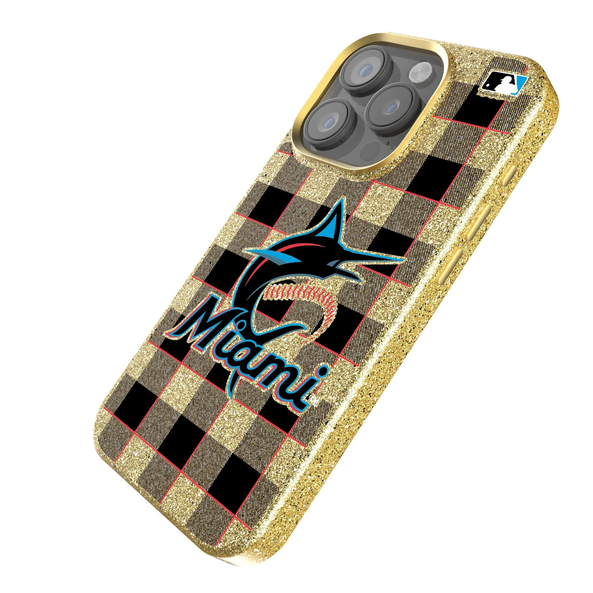 Miami Marlins Plaid Bling Phone Case - Image 2
