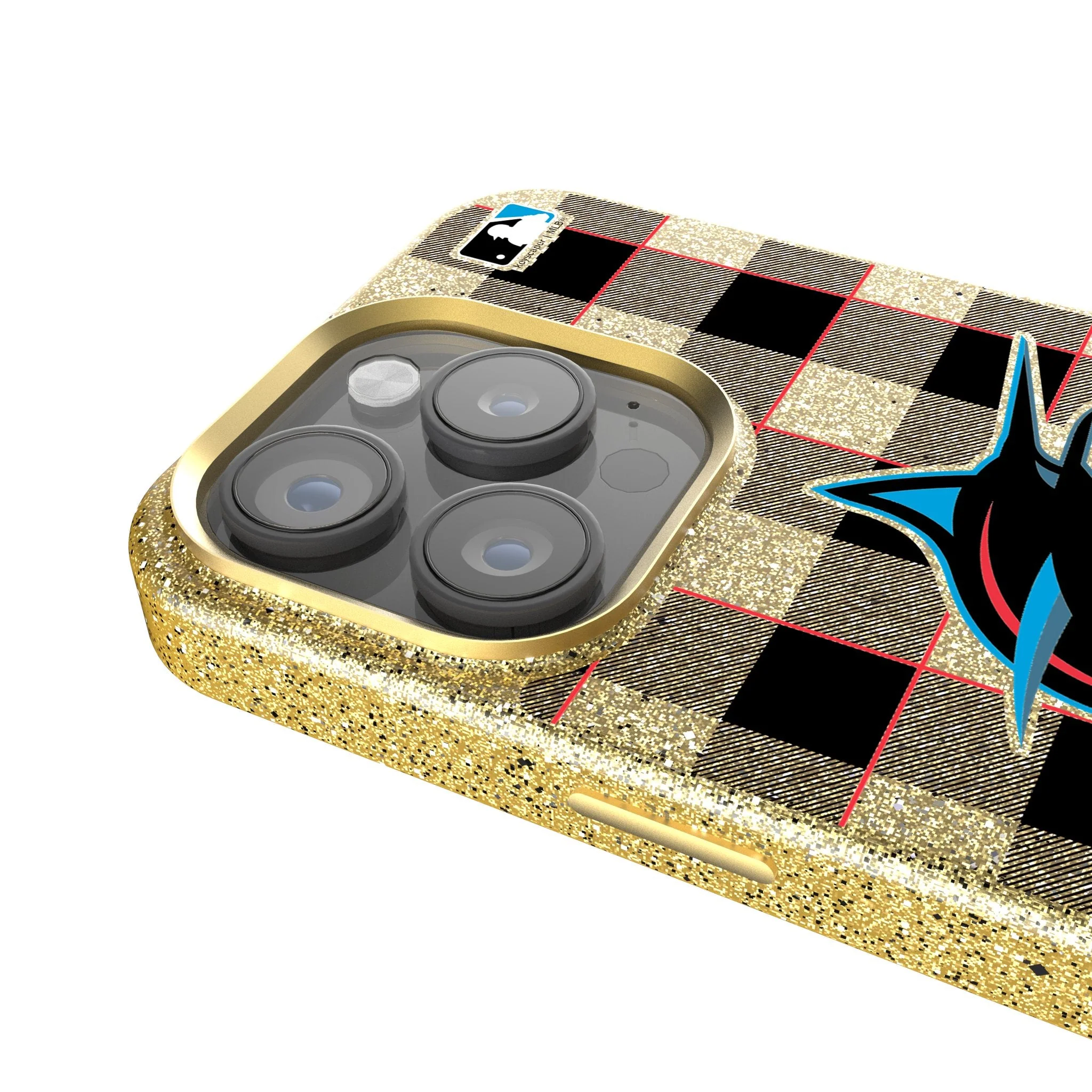 Miami Marlins Plaid Bling Phone Case - Image 4