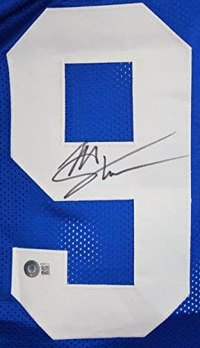 Michael Strahan Autographed Blue Pro Style Jersey-Beckett W Hologram - Image 3